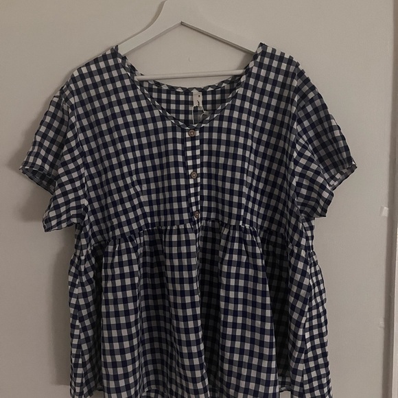 Agnes Orinda Tops - Blue and White Boxy Tiered Short Sleeve Top